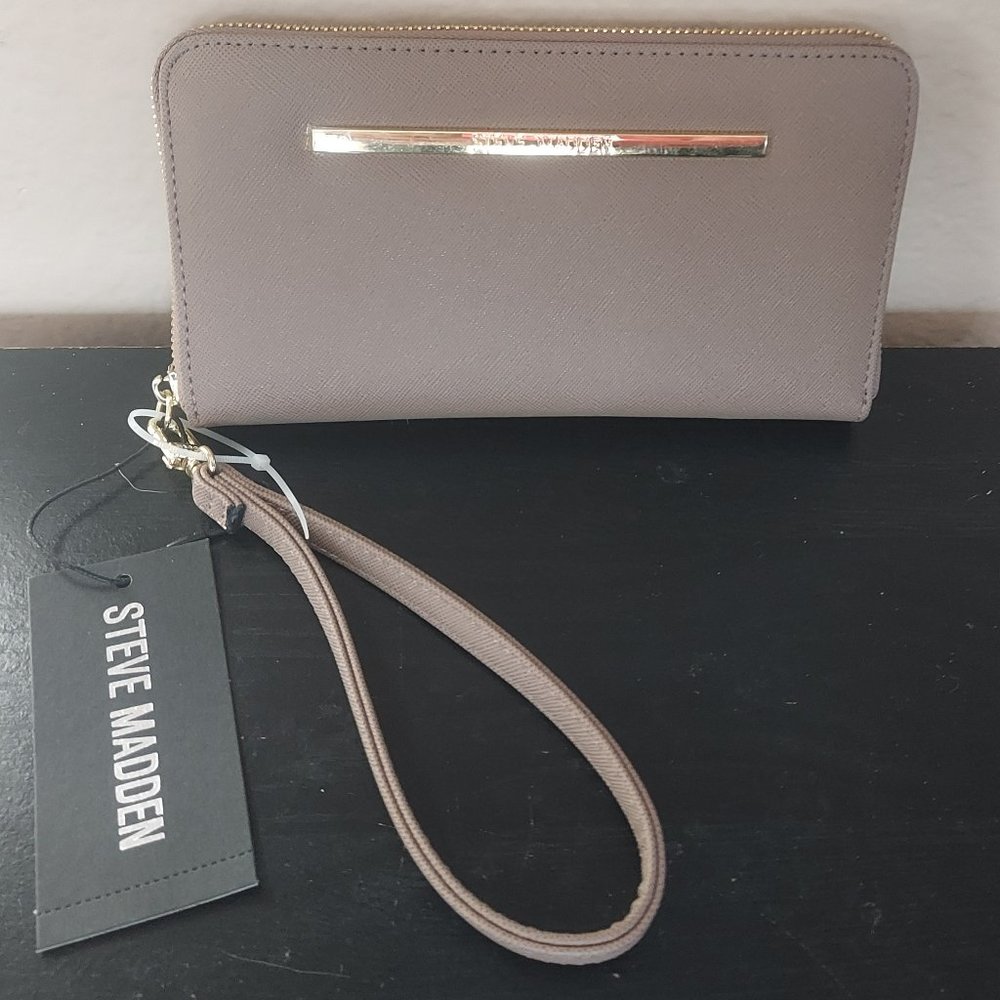 Steve Madden Taupe Wristlet Wallet with Gold Accent